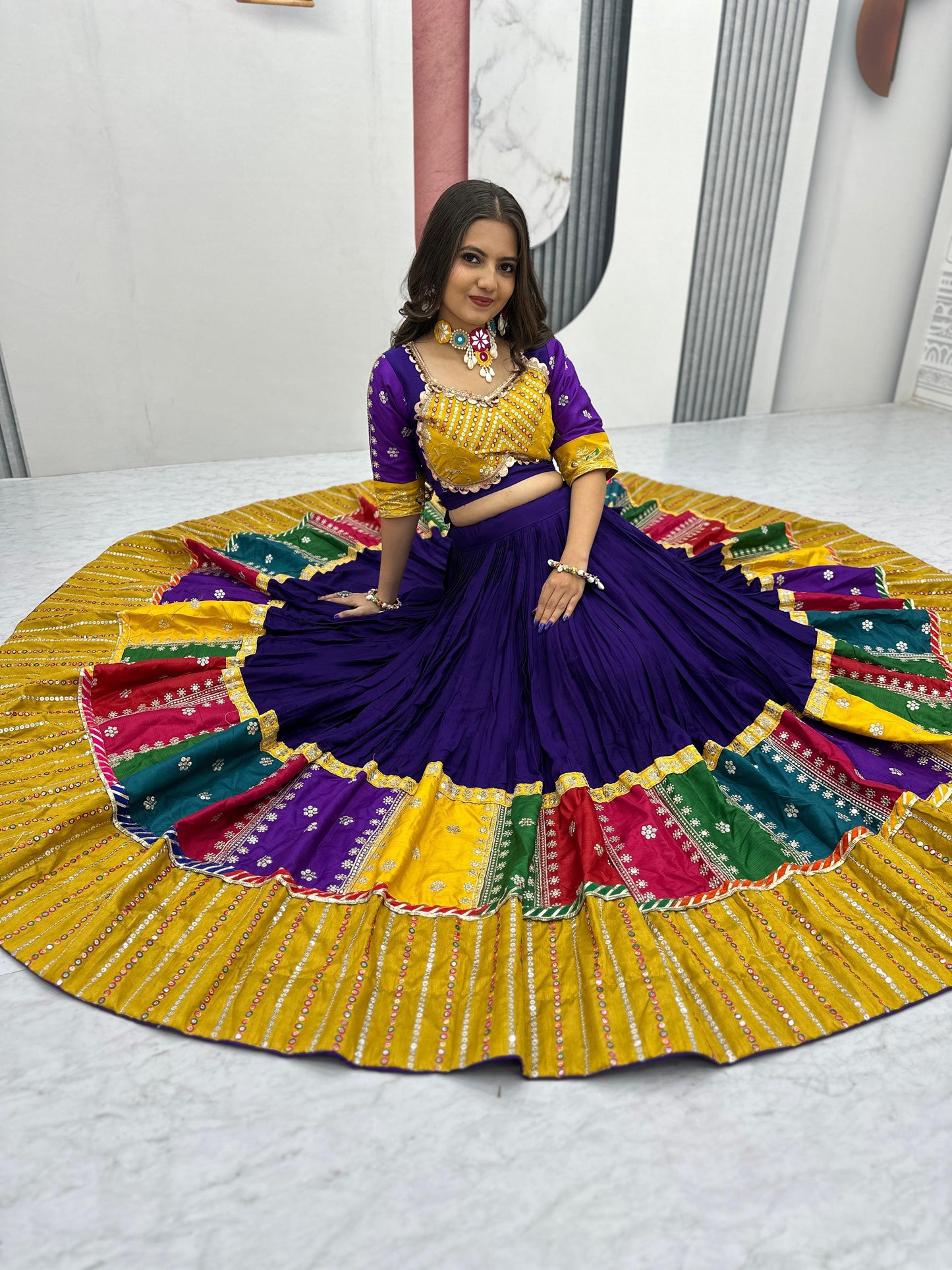 Women's Embroidery Sequence Work Pure Cotton Lehenga Choli and Dupatta