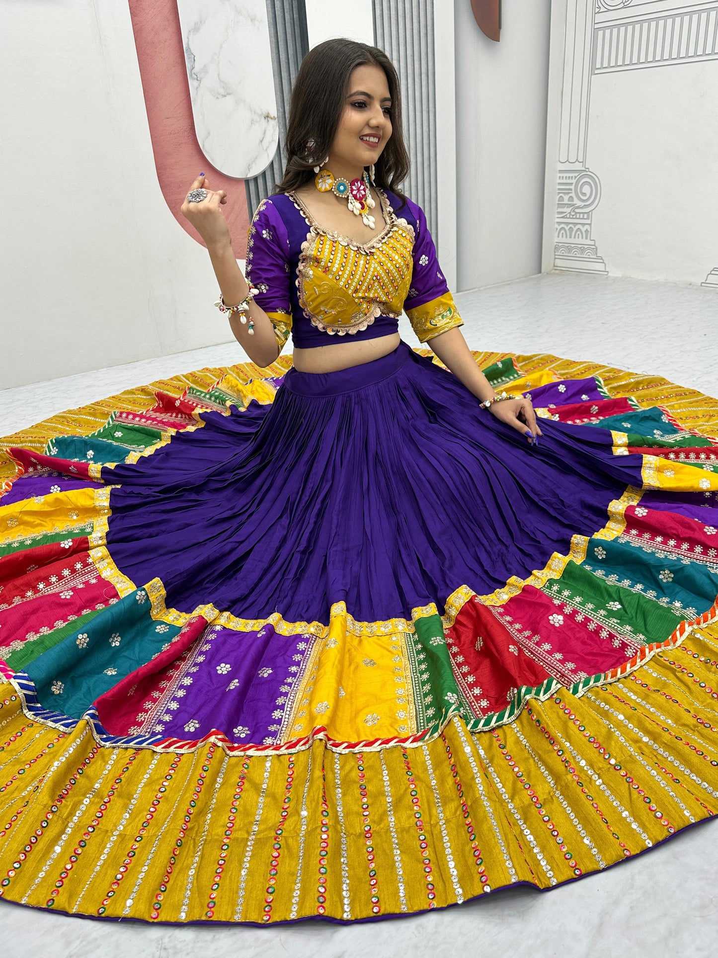 Women's Embroidery Sequence Work Pure Cotton Lehenga Choli and Dupatta