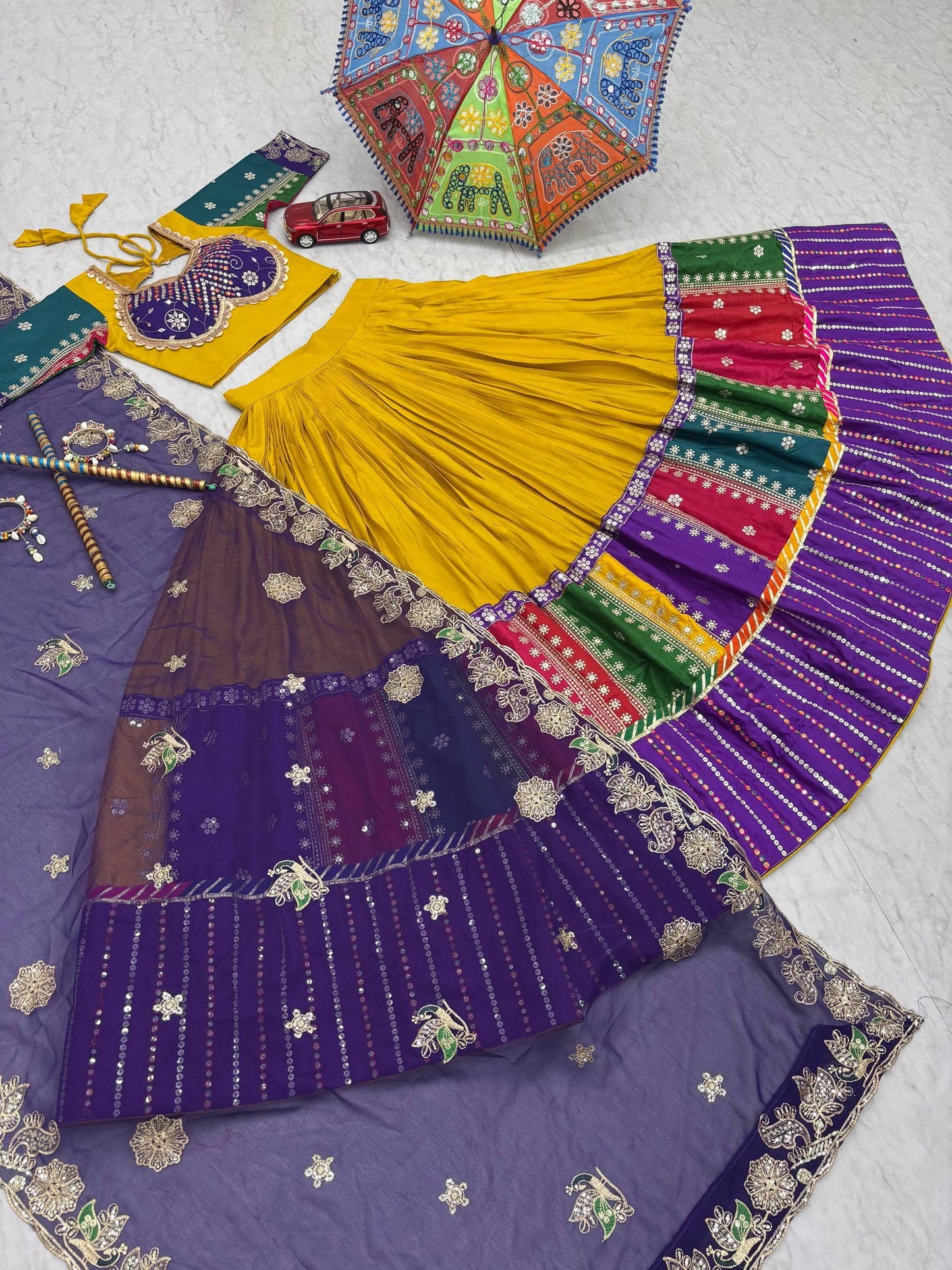 Women's Embroidery Sequence Work Pure Cotton Lehenga Choli and Dupatta