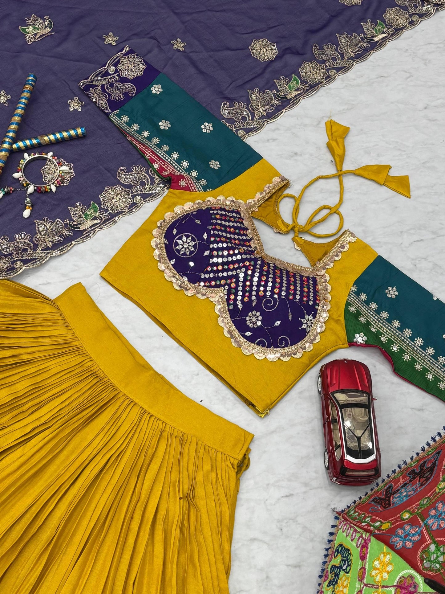 Women's Embroidery Sequence Work Pure Cotton Lehenga Choli and Dupatta