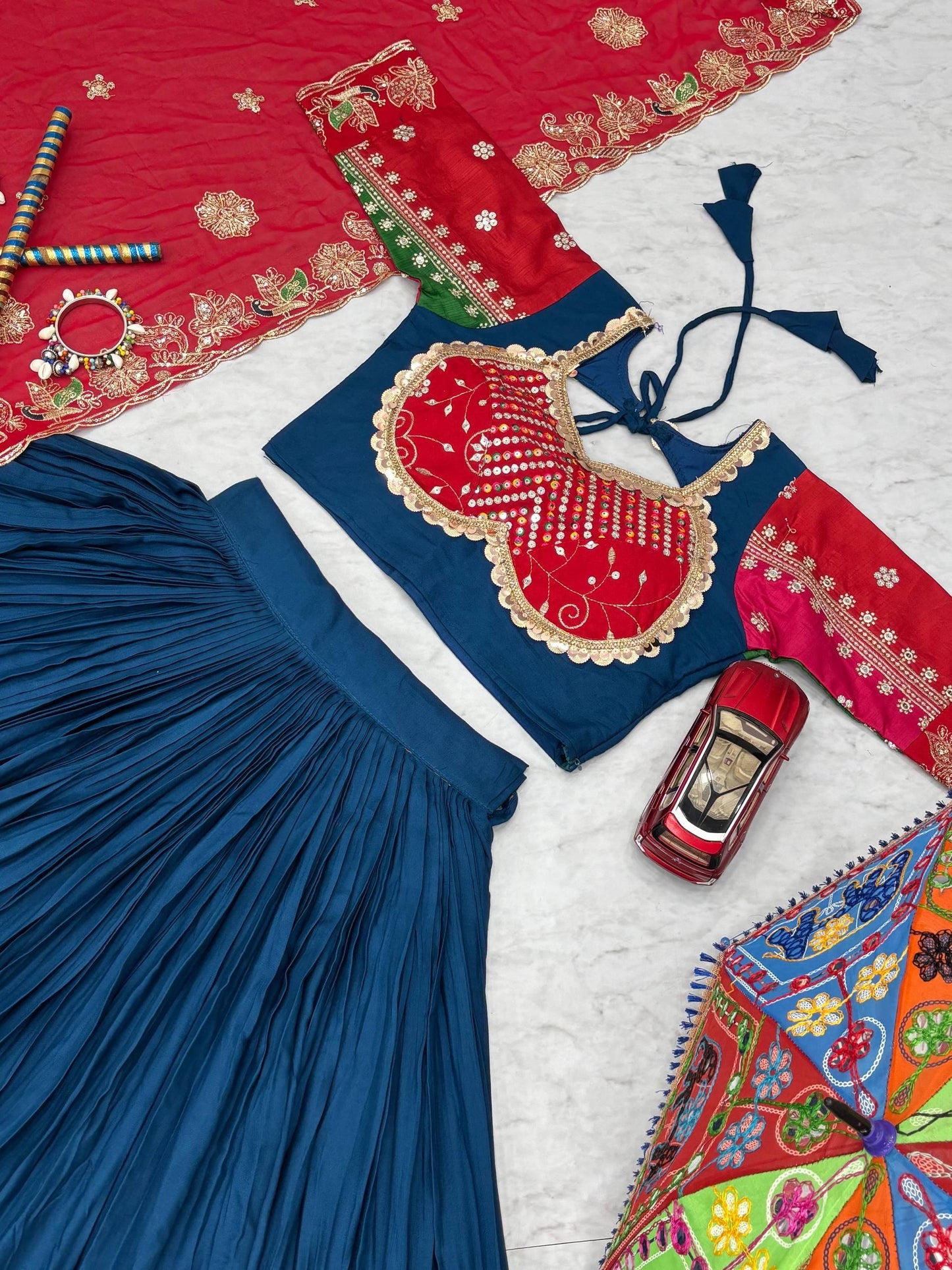 Women's Embroidery Sequence Work Pure Cotton Lehenga Choli and Dupatta