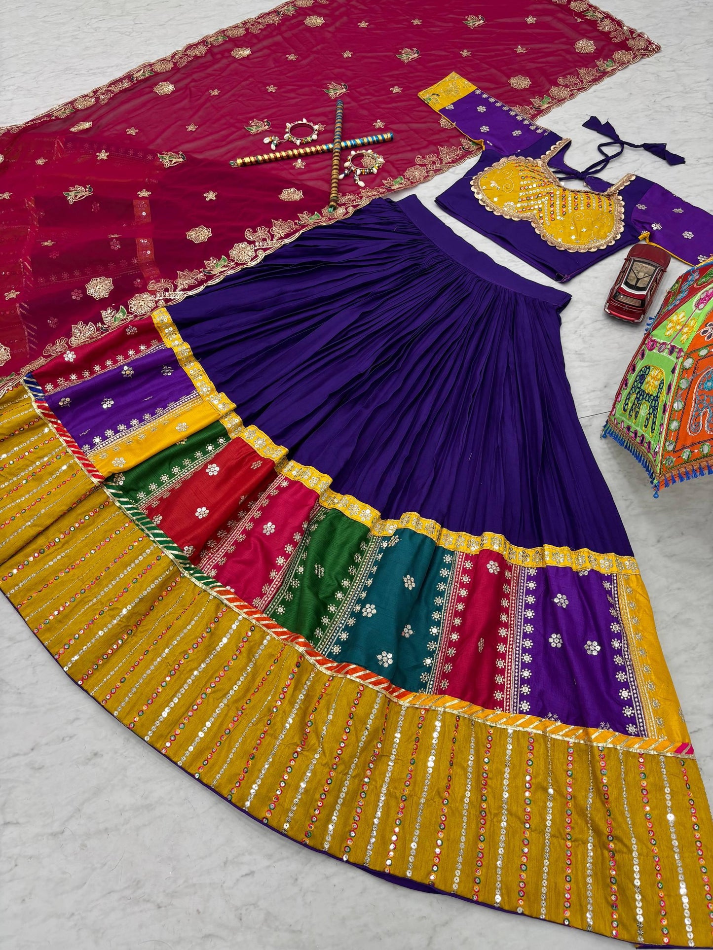 Women's Embroidery Sequence Work Pure Cotton Lehenga Choli and Dupatta