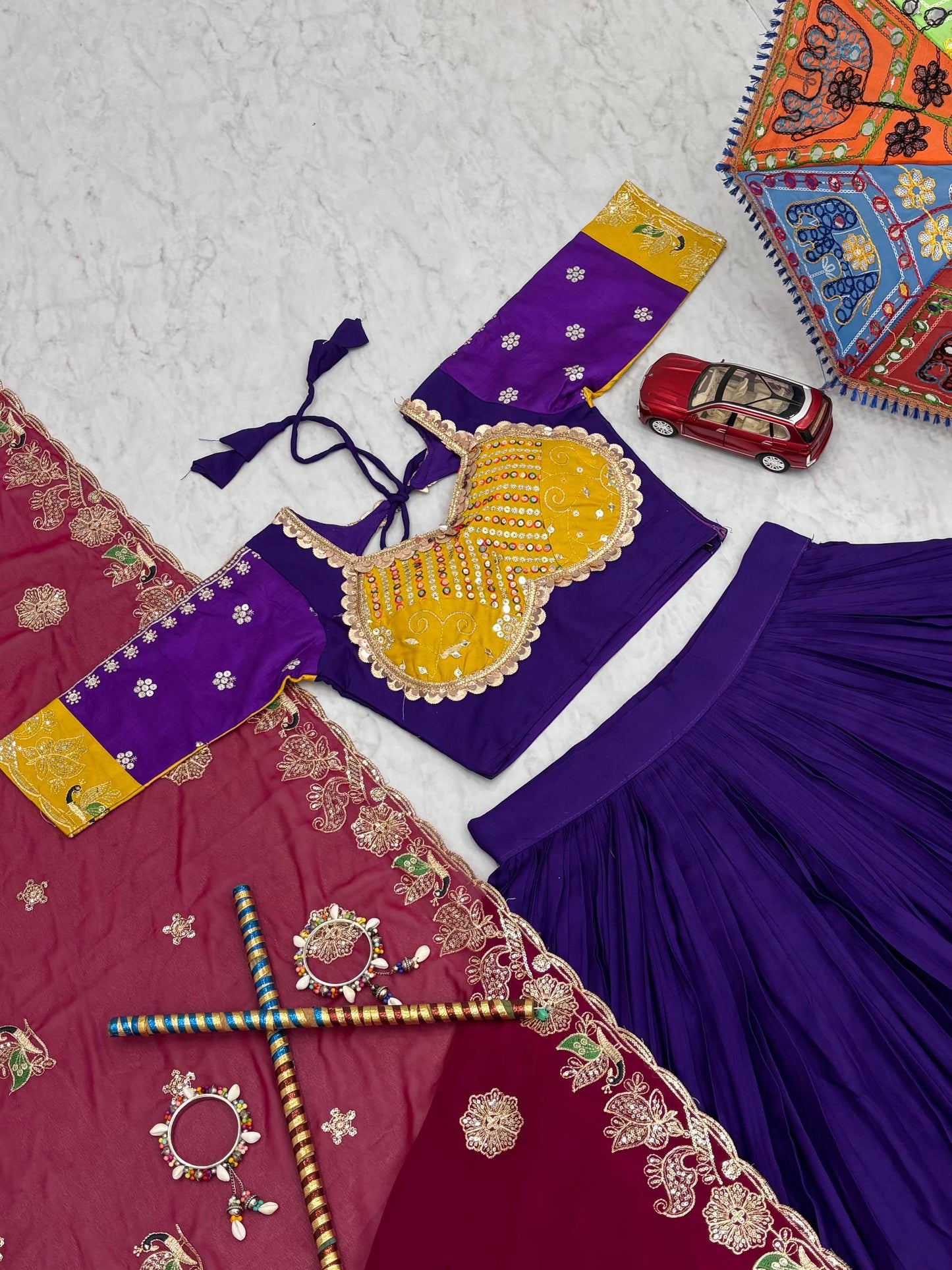 Women's Embroidery Sequence Work Pure Cotton Lehenga Choli and Dupatta