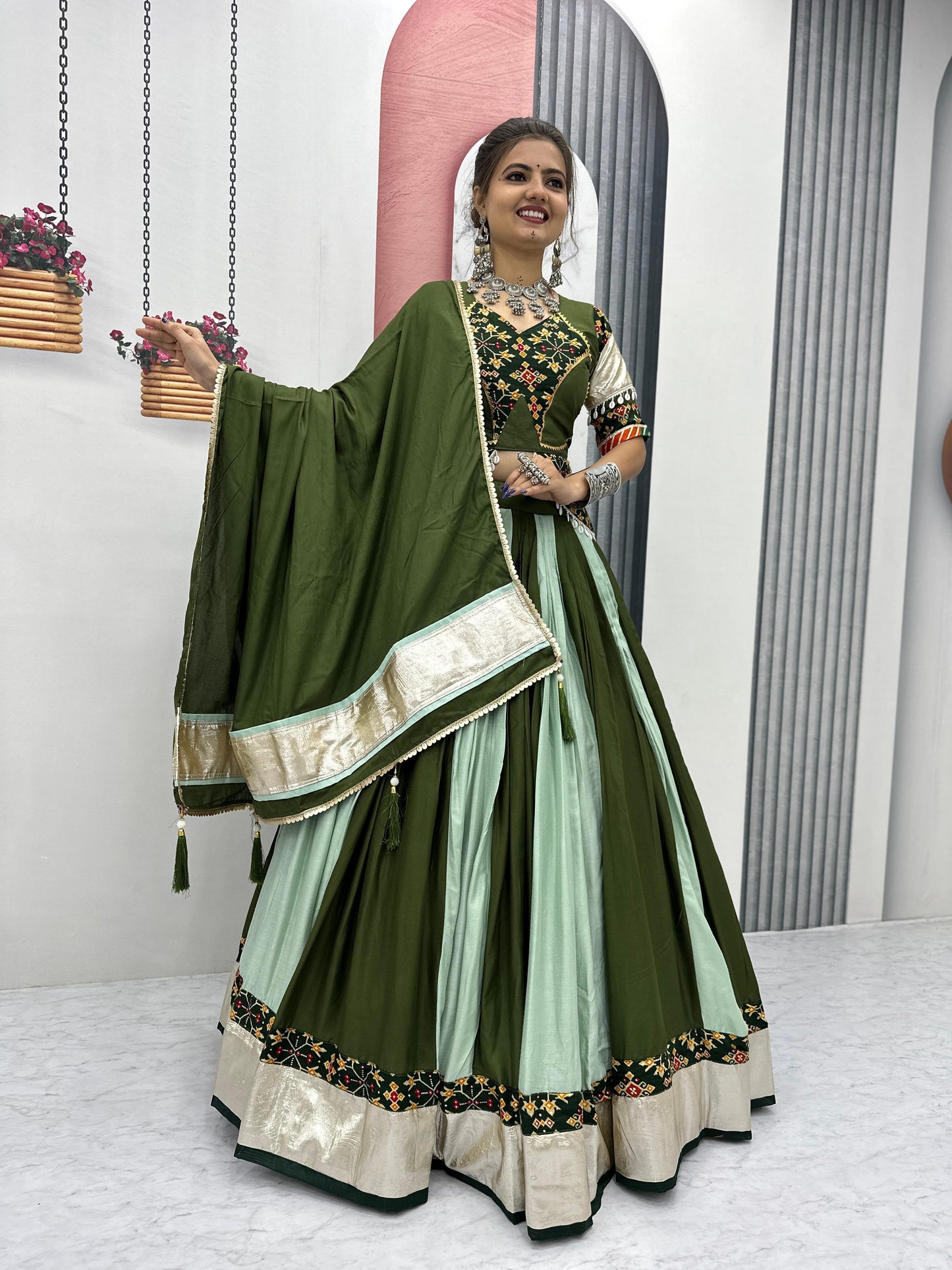 Navratri Special Cotton Lehenga Choli with 5 to 6 Mtr Flair