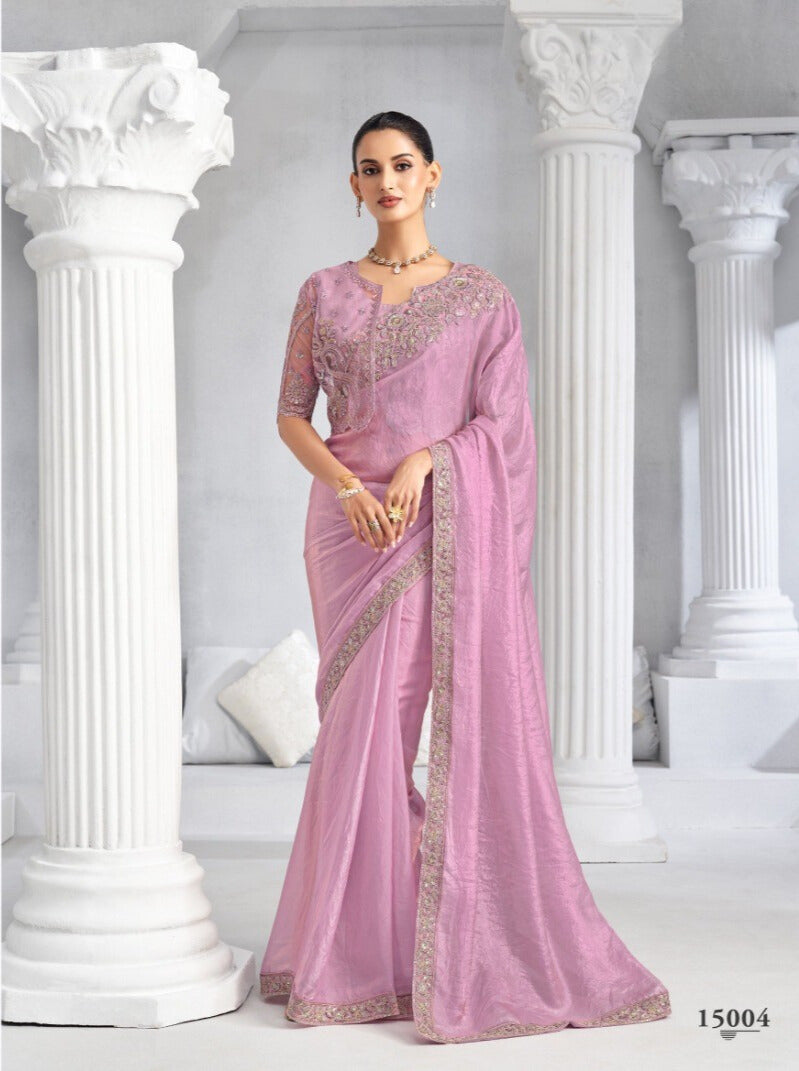 Heavy Embroidered Lace Border Saree with Sequins