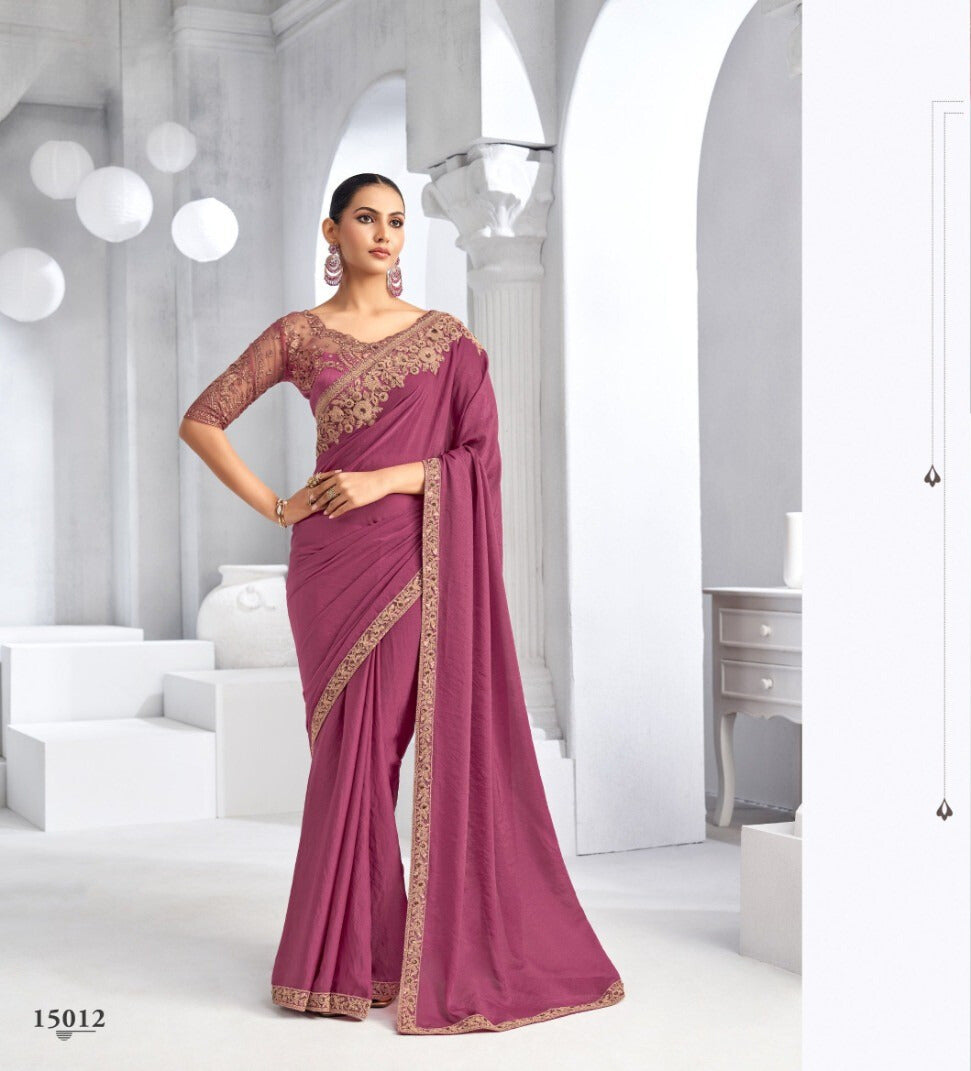 Heavy Embroidered Lace Border Saree with Sequins