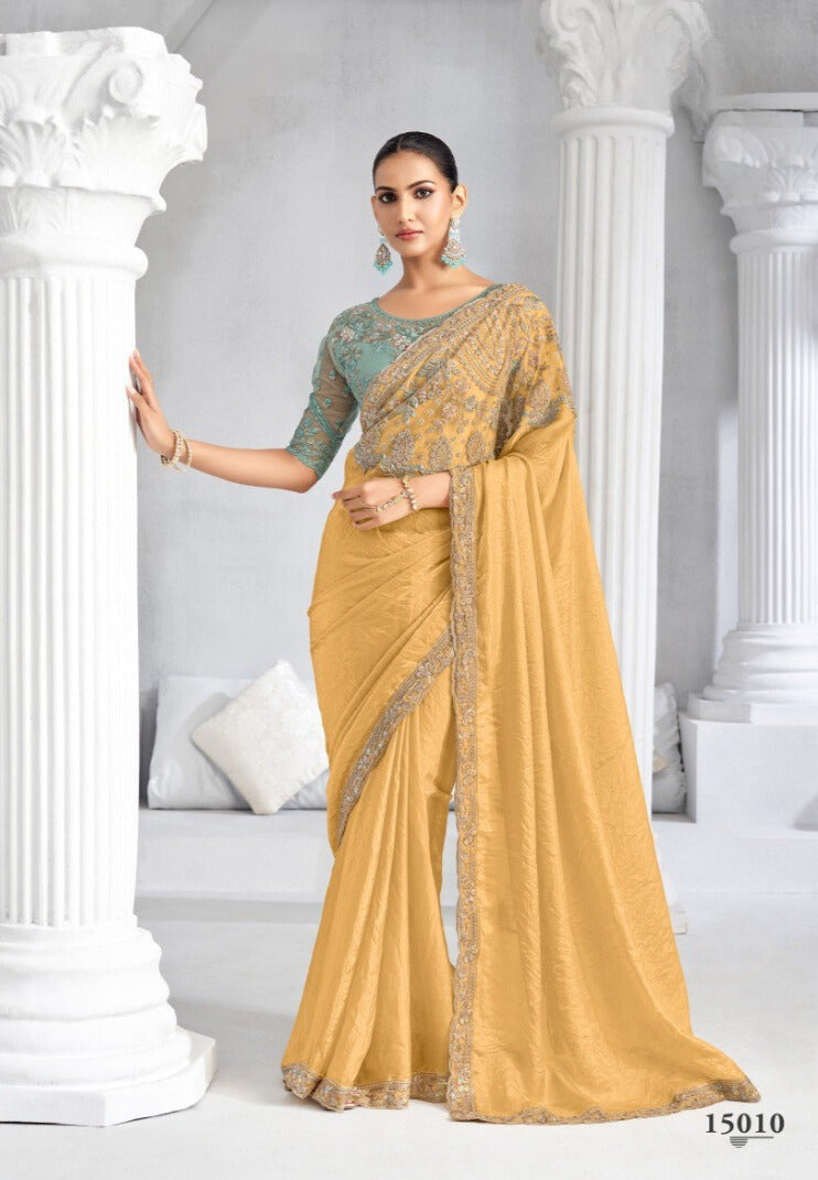 Heavy Embroidered Lace Border Saree with Sequins