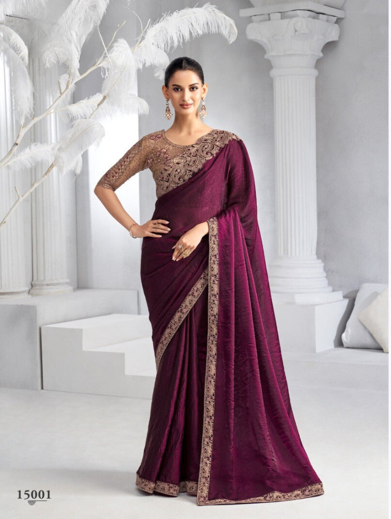 Heavy Embroidered Lace Border Saree with Sequins