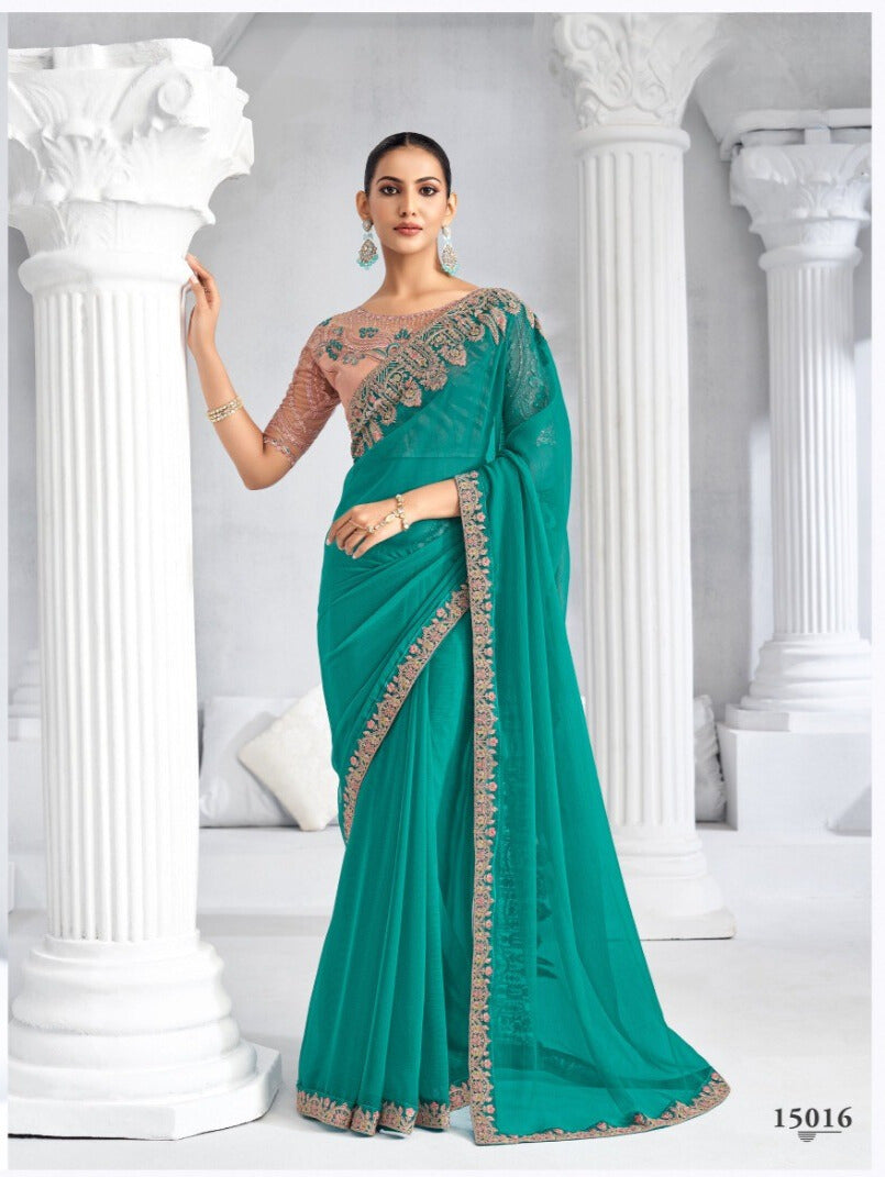 Heavy Embroidered Lace Border Saree with Sequins