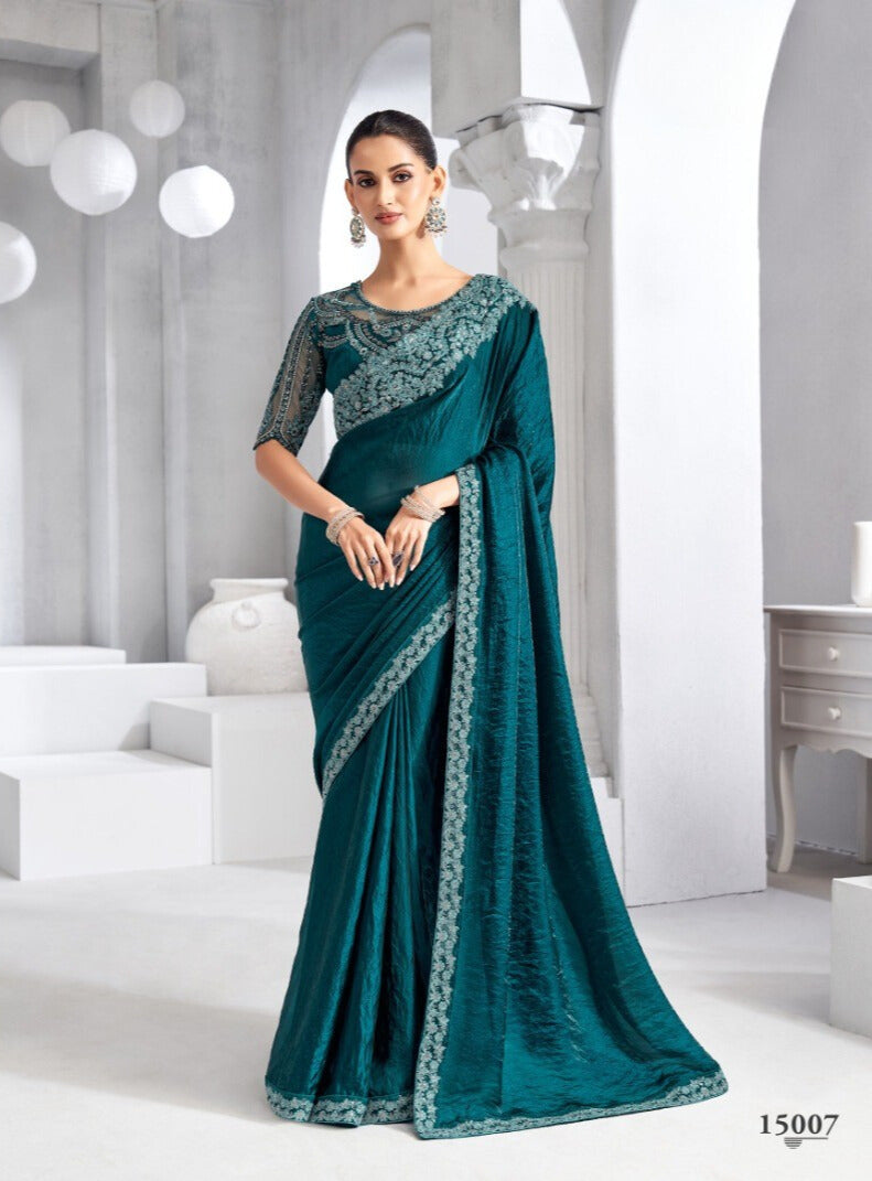 Heavy Embroidered Lace Border Saree with Sequins