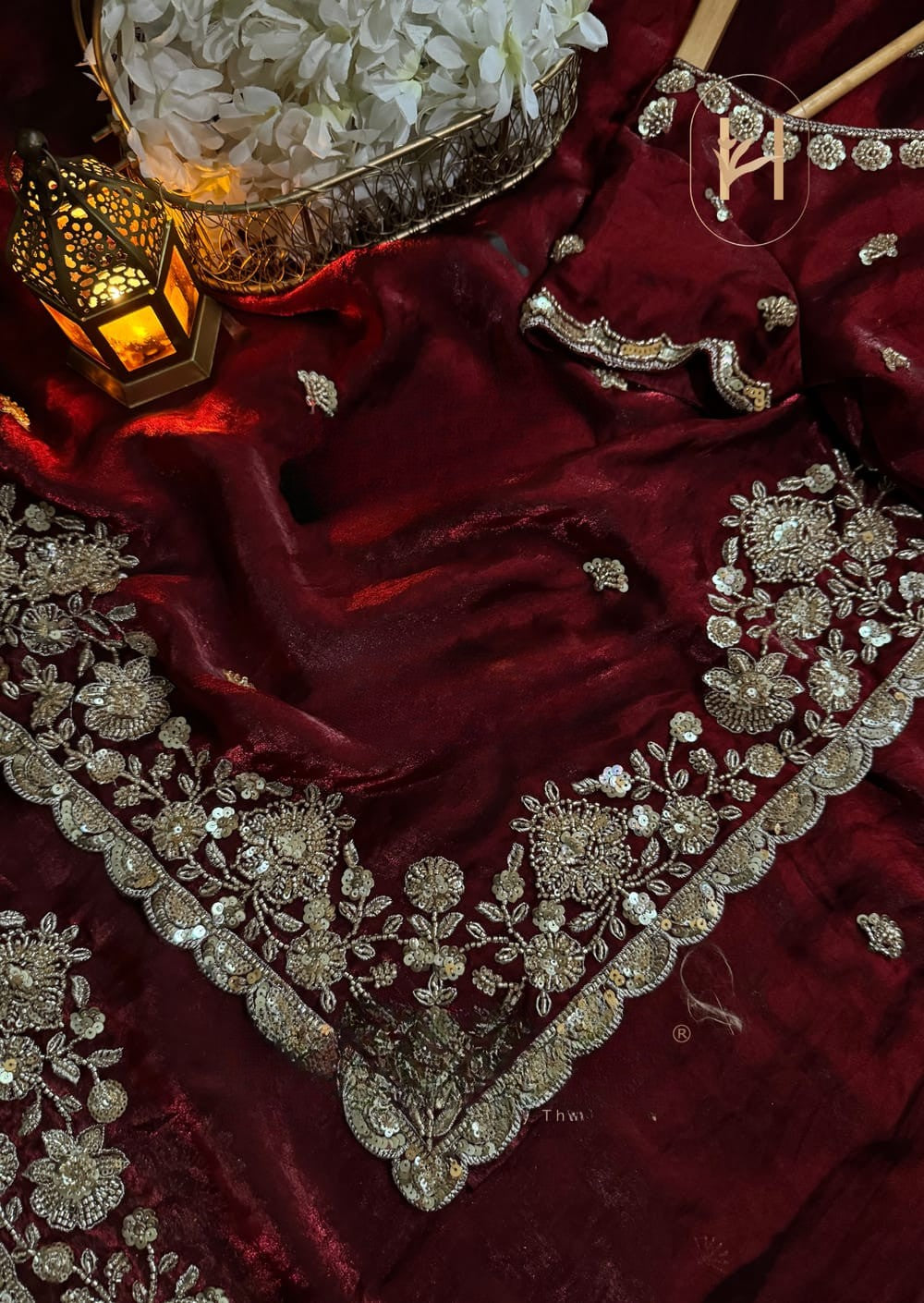 Pure Space Silk Saree in Velvet Shine Adorned with Exquisite Handwork Detailing