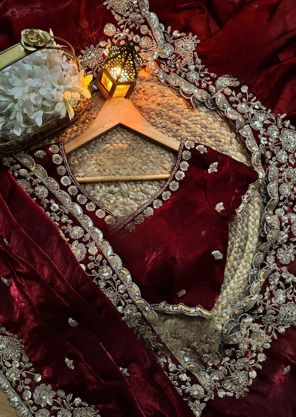 Pure Space Silk Saree in Velvet Shine Adorned with Exquisite Handwork Detailing