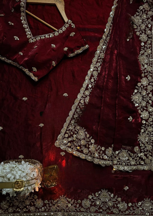 Pure Space Silk Saree in Velvet Shine Adorned with Exquisite Handwork Detailing