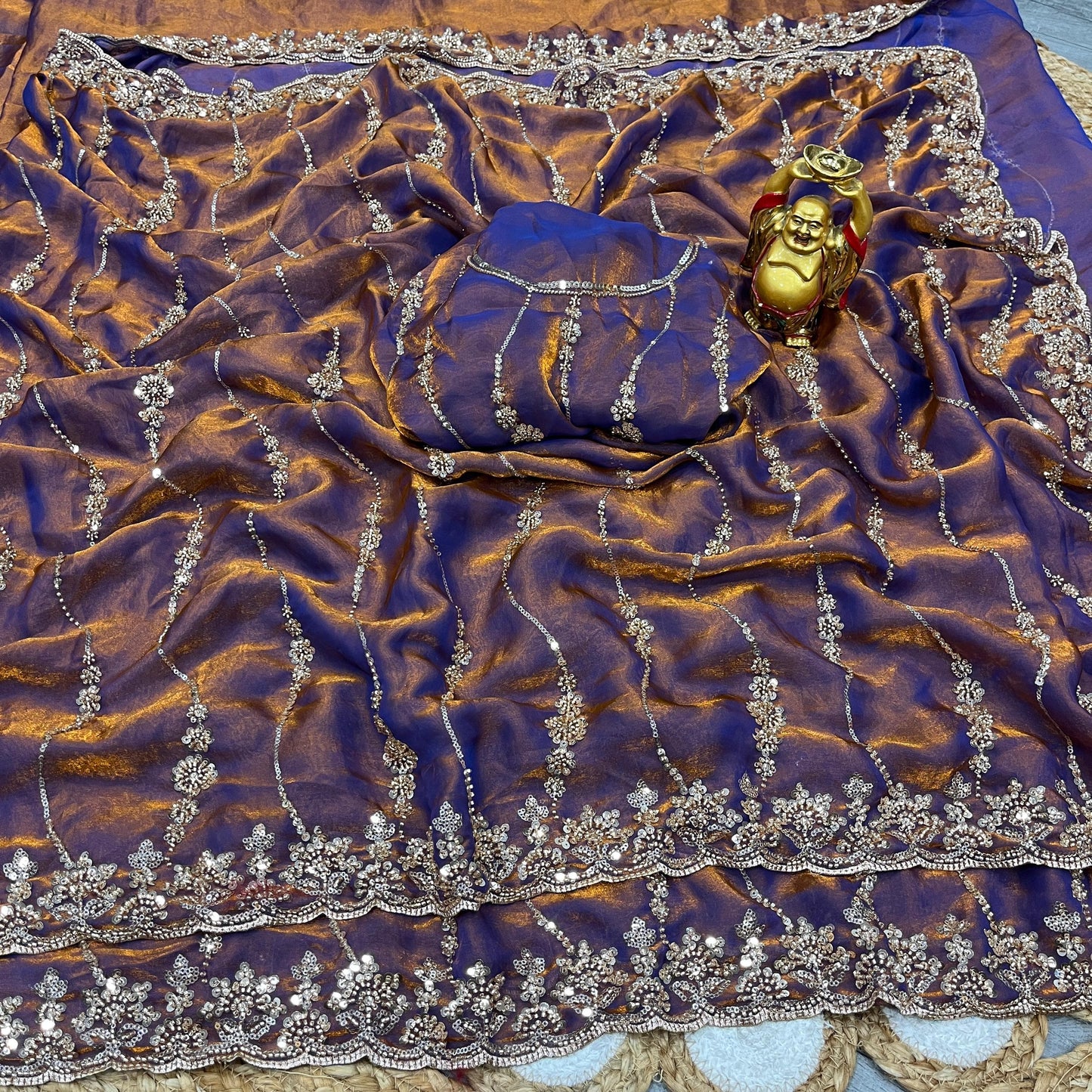 Embroidered pure space silk saree ,Velvet Shine, Sequence & Cutdana Handwork
