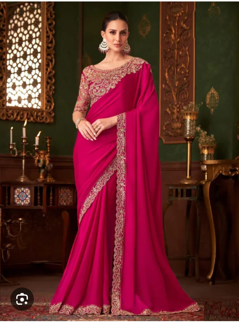 Heavy Embroidered Lace Border Saree with Sequins