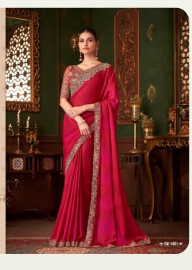 Heavy Embroidered Lace Border Saree with Sequins