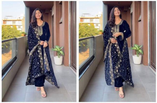 velvet cording sequence embroidery work party wear suit