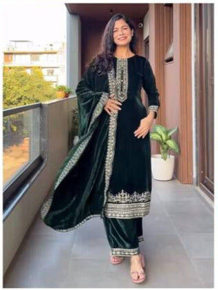 velvet cording sequence embroidery work party wear suit