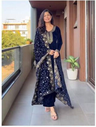 velvet cording sequence embroidery work party wear suit