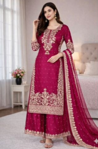 Pure GMY SILK With Heavy Embroidery Coding Sequence Work Readymade Suit