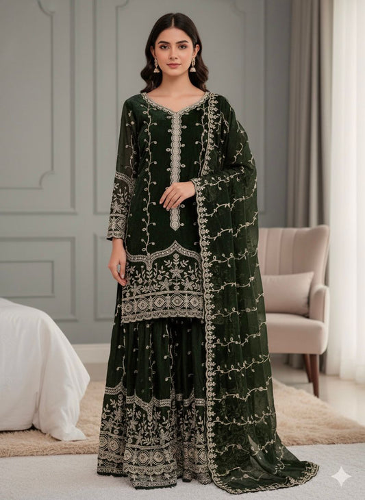 Pure Fendy Silk Embroidered Kurta & Palazzo Set with Heavy Sequin Work Dupatta