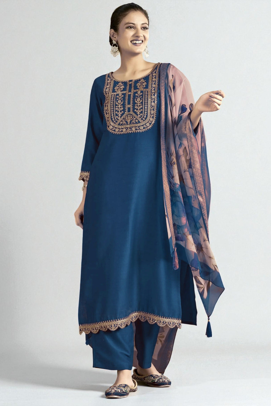 Sequence Embroidered Work Slub Rayon Fabric  Kurta, Pant and Dupatta Set