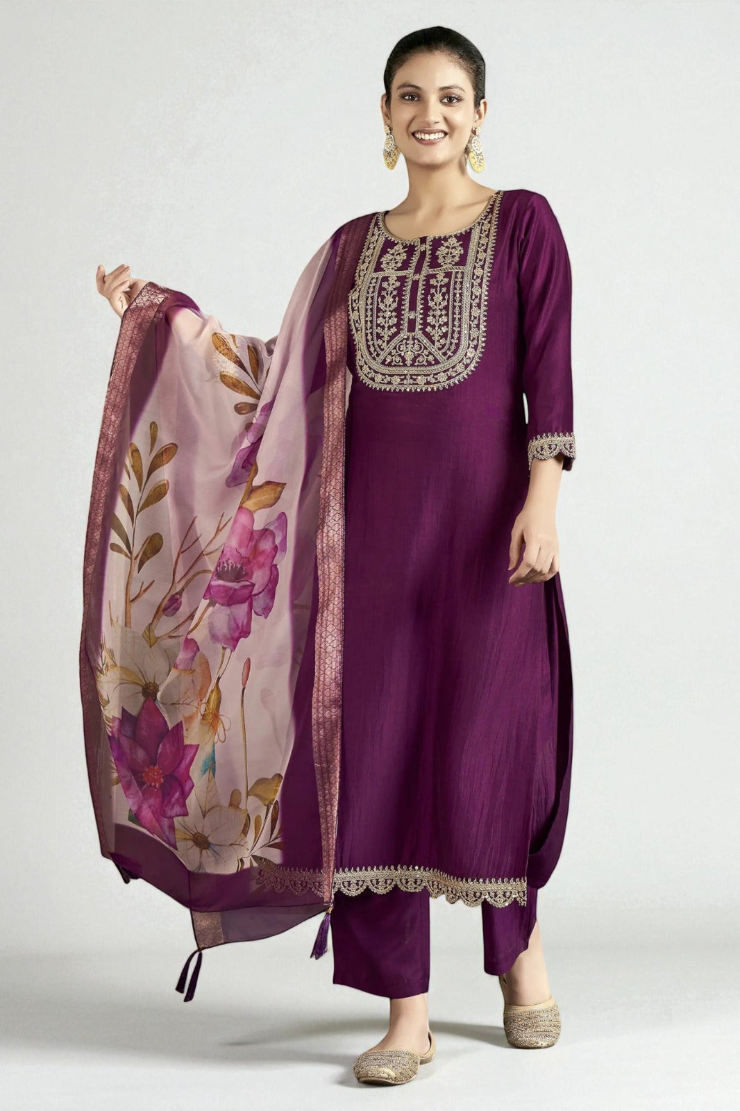 Sequence Embroidered Work Slub Rayon Fabric  Kurta, Pant and Dupatta Set