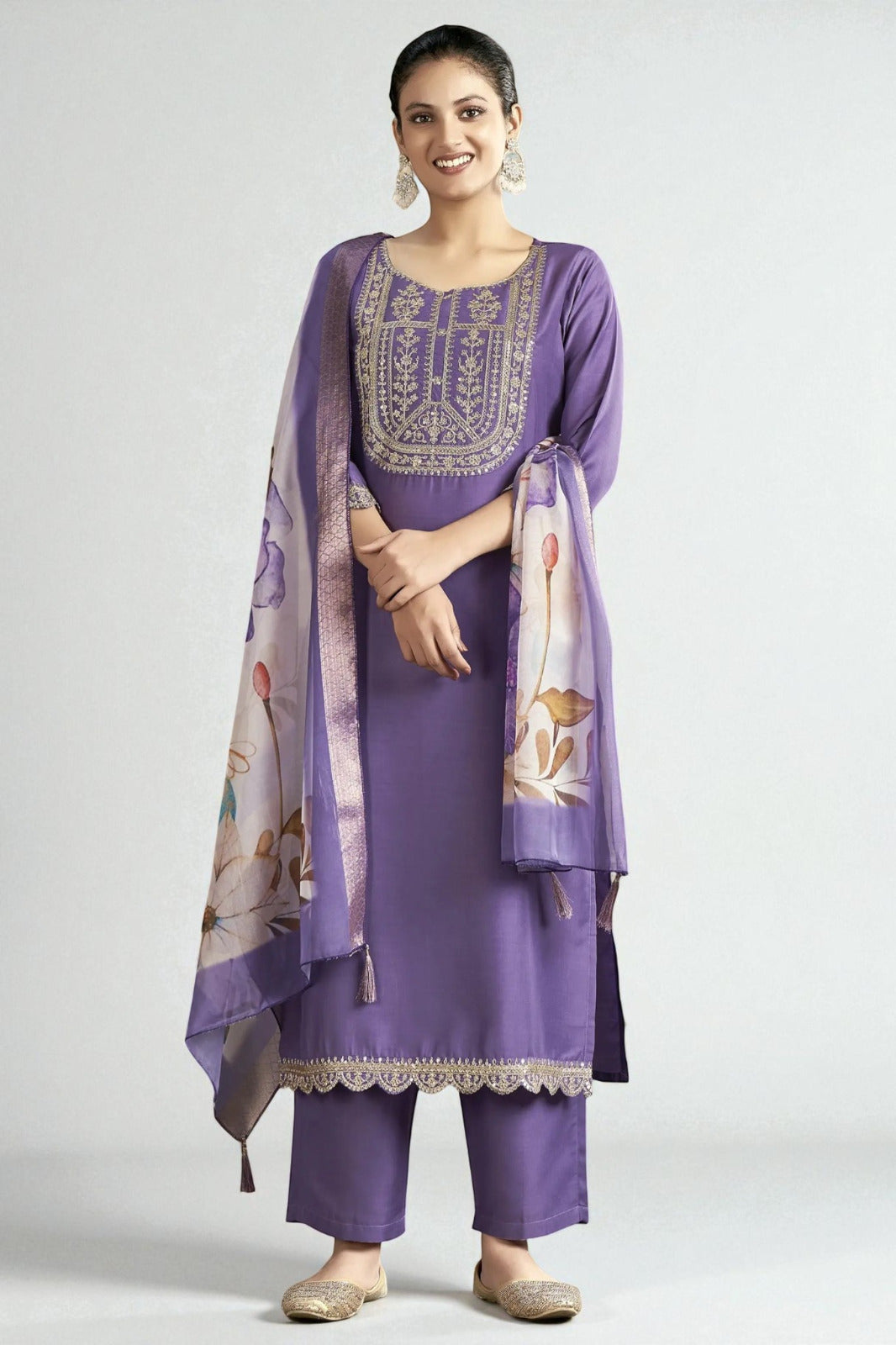 Sequence Embroidered Work Slub Rayon Fabric  Kurta, Pant and Dupatta Set