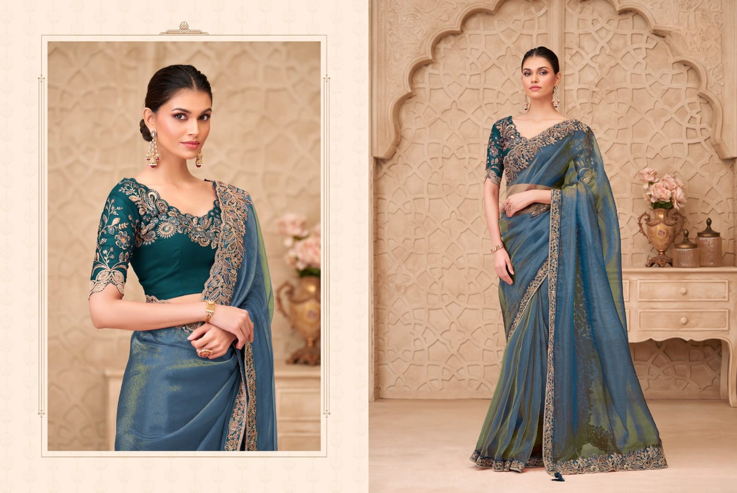 Gold Sparkle Georgette Silk Saree With Satin Silk Blouse