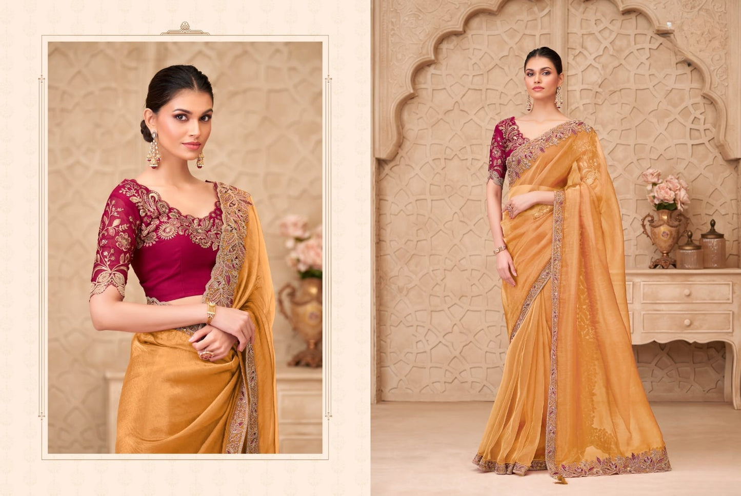 Gold Sparkle Georgette Silk Saree With Satin Silk Blouse