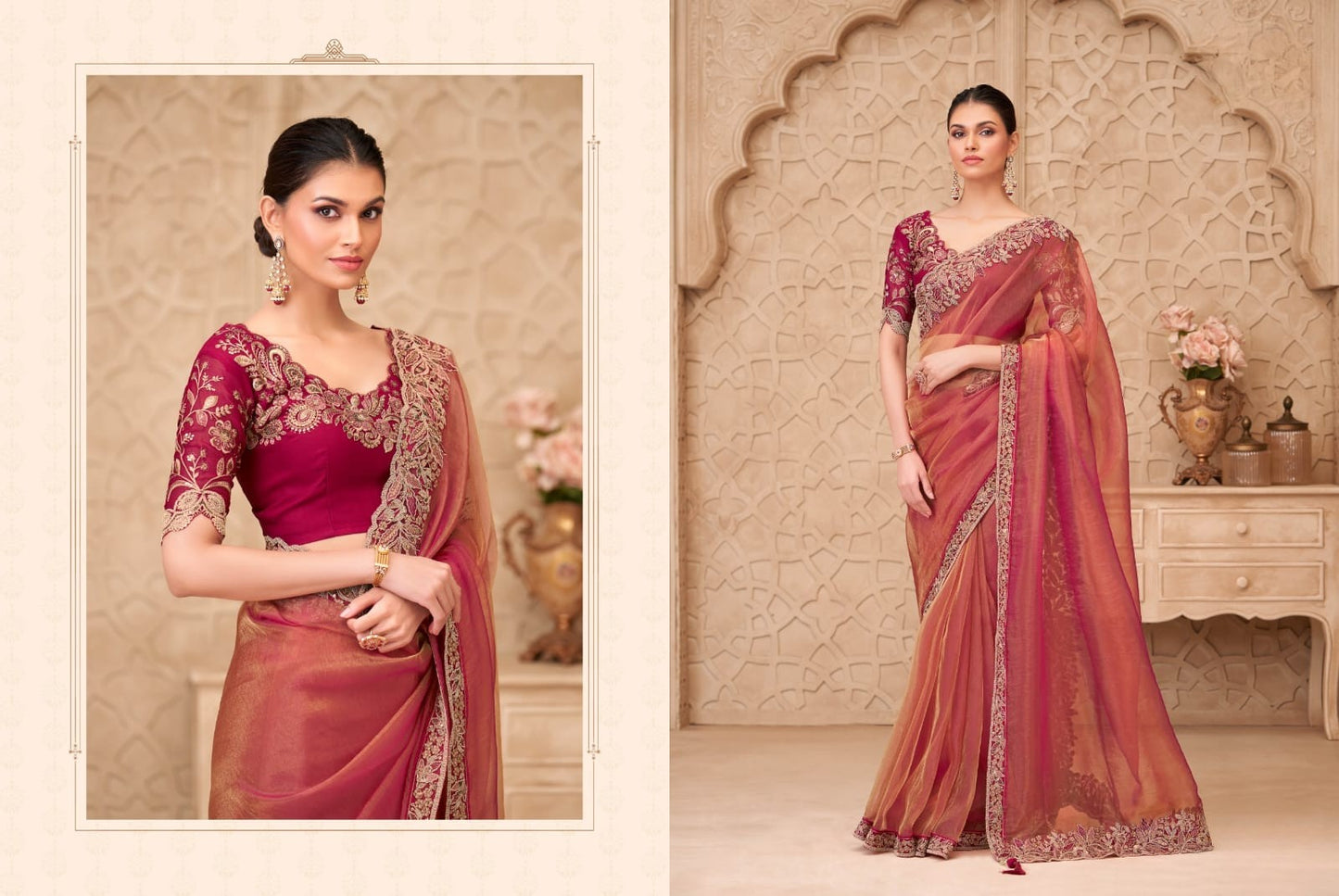 Gold Sparkle Georgette Silk Saree With Satin Silk Blouse