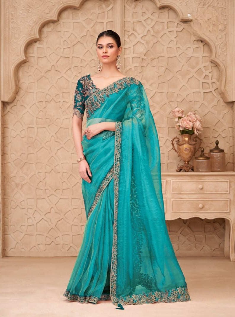 Gold Sparkle Georgette Silk Saree With Satin Silk Blouse