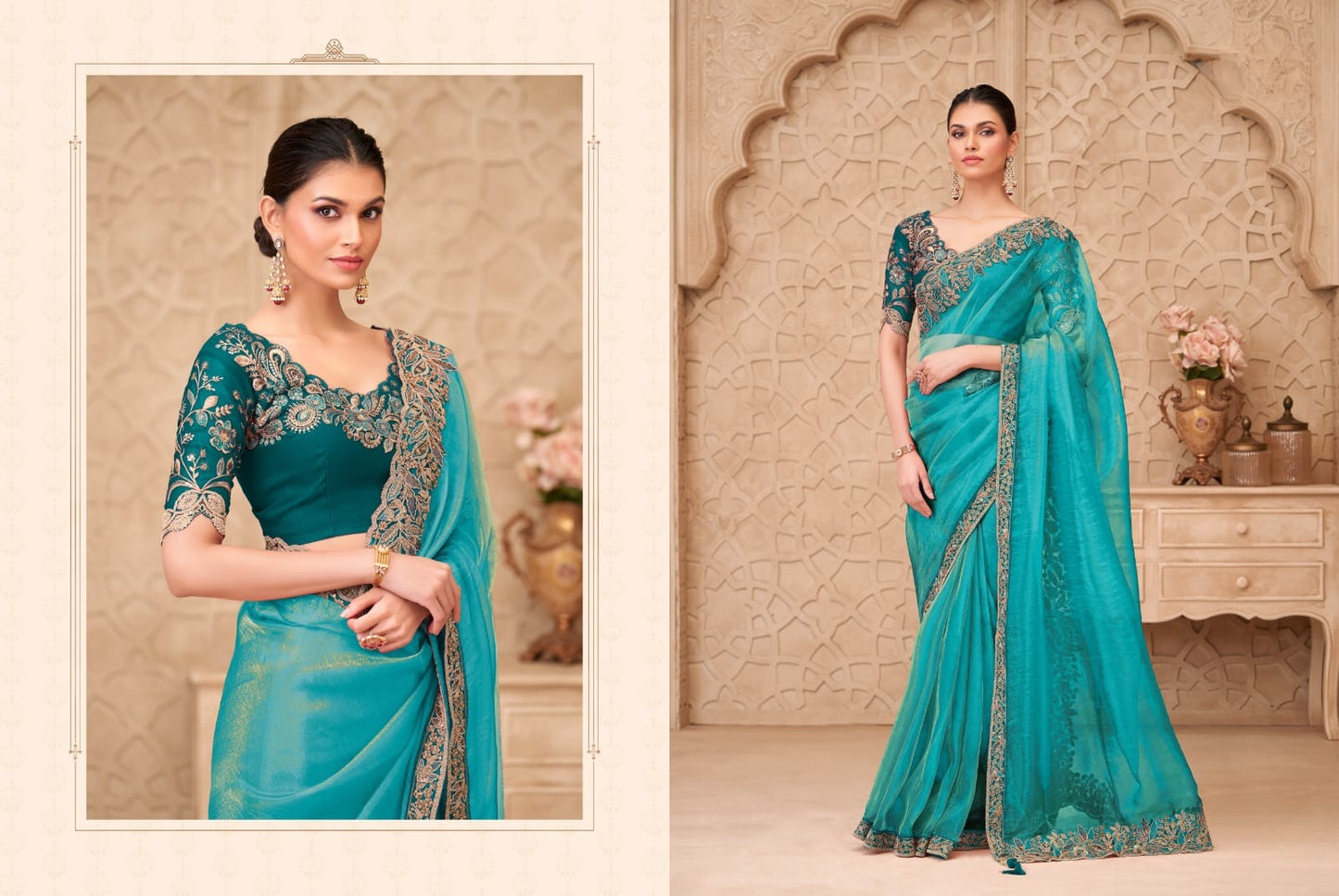 Gold Sparkle Georgette Silk Saree With Satin Silk Blouse