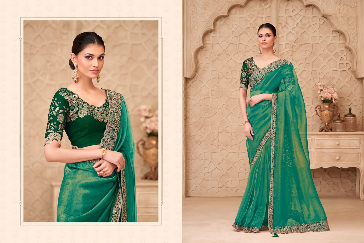 Gold Sparkle Georgette Silk Saree With Satin Silk Blouse