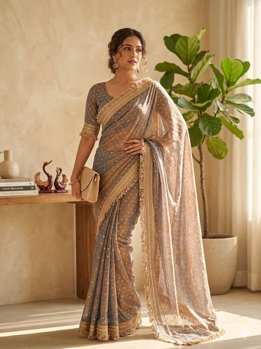 Moss Silk With Jacquard Butti Designer Saree