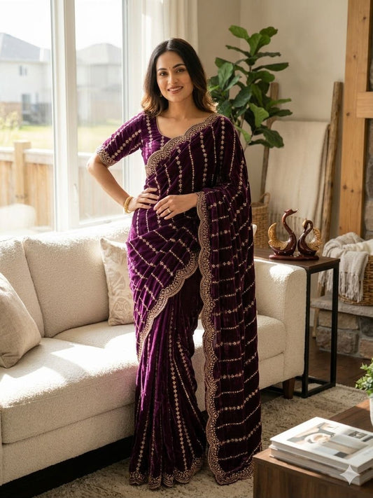 Soft Space Silk Saree with Beads and Sequins Embroidery