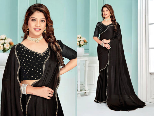 Designer Stone Work & Embroidered Zircon work Silk Saree