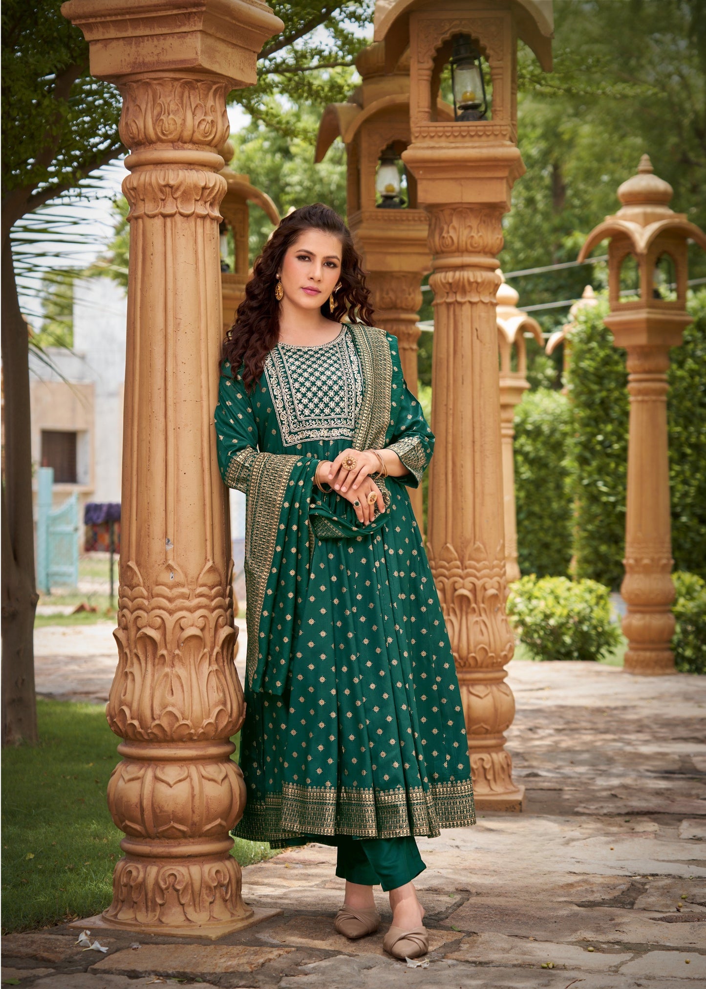 Heavy Rayon Foil Print  with Sequence Embroidery Readymade Suit