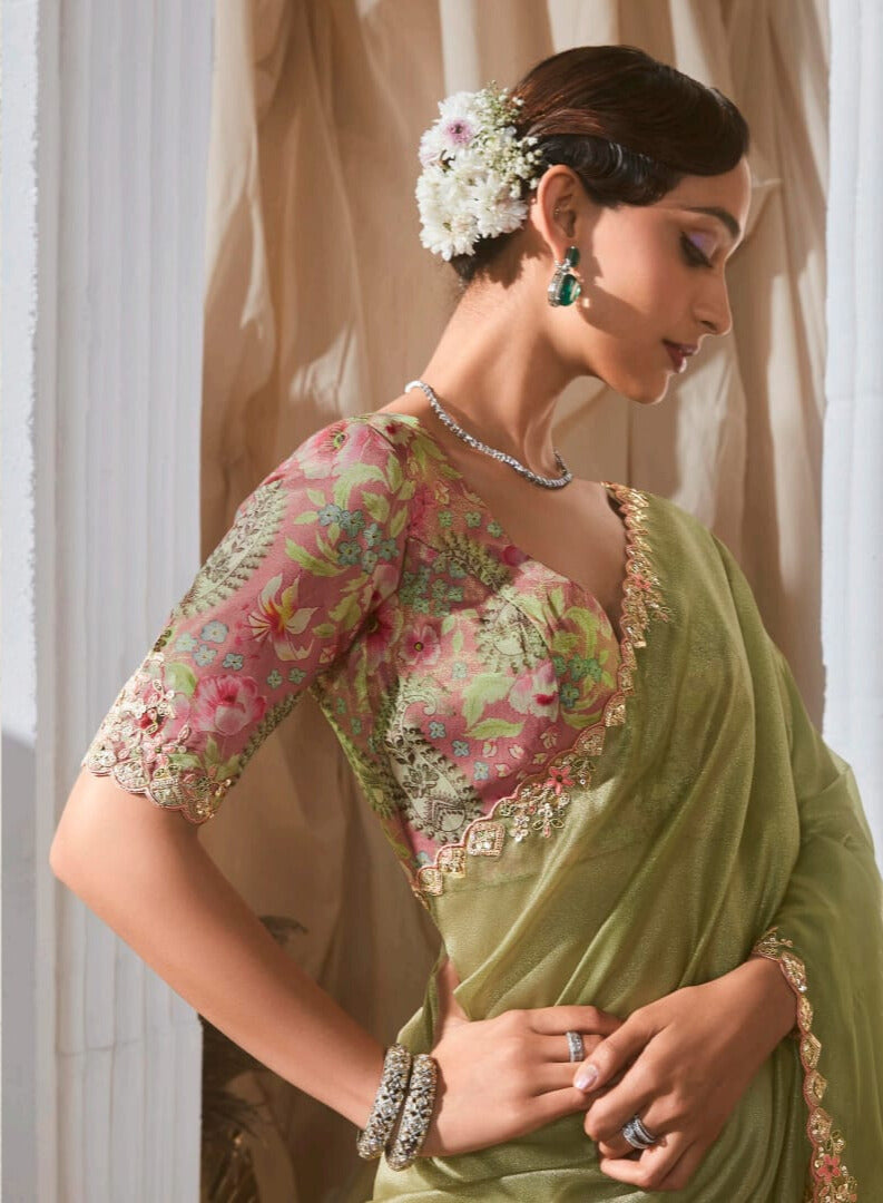 Lace Embroidered Georgette Fancy Saree