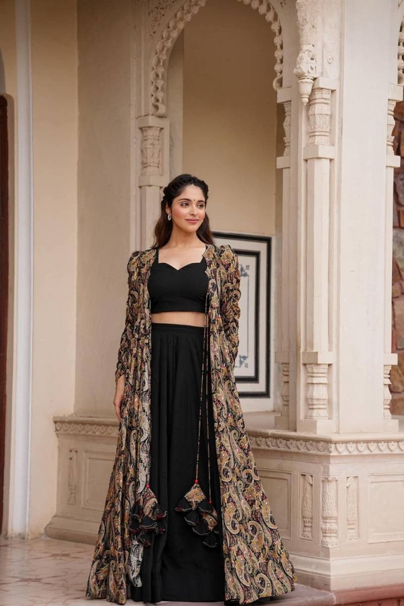 Gorgeous Printed Shrug Style Indo Western Gown