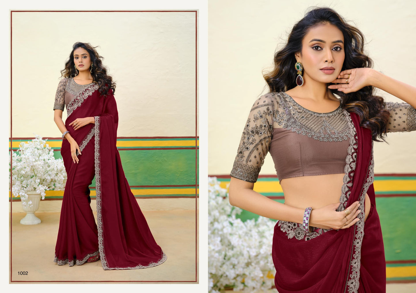 Georgette Zari Shimmer With Embroidered And Sequins Saree