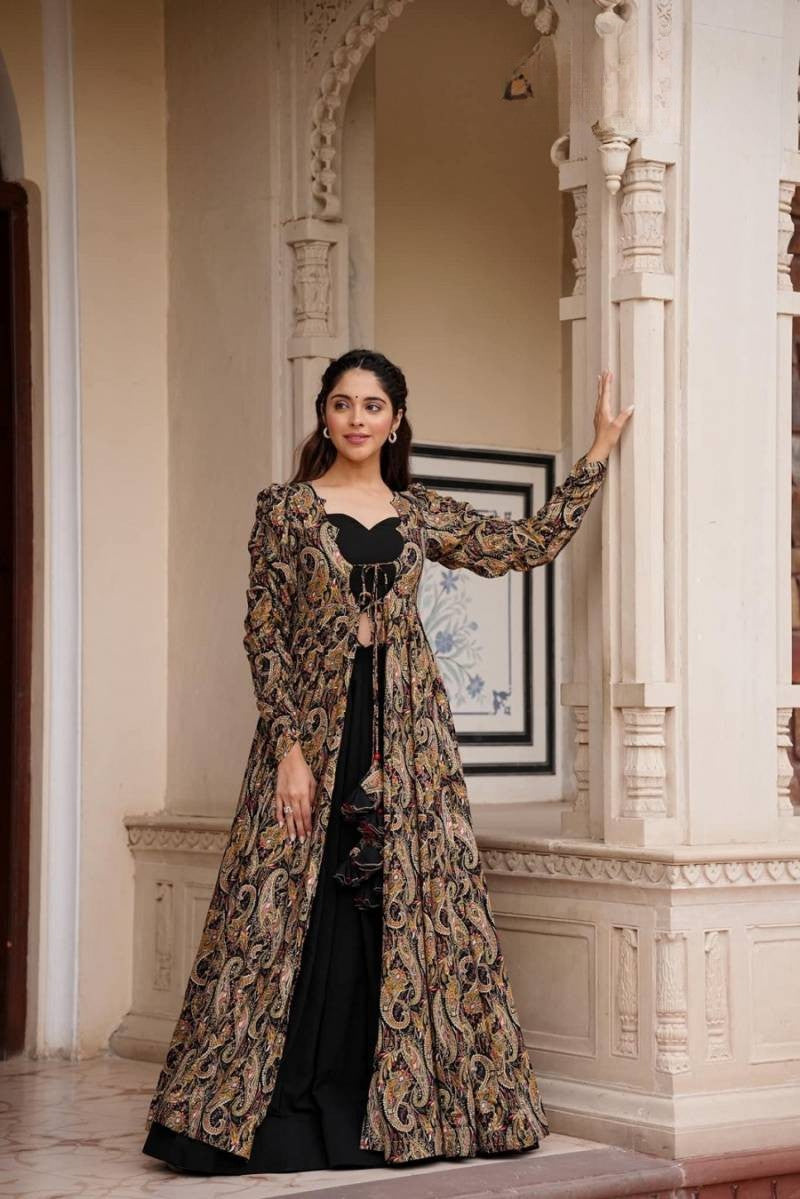 Gorgeous Printed Shrug Style Indo Western Gown