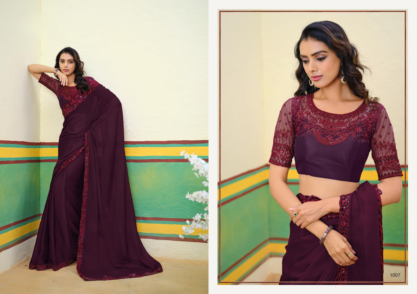 Georgette Zari Shimmer With Embroidered And Sequins Saree