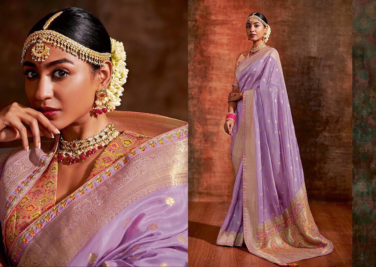 Pure Viscose Dola Silk Saree With Handwork On Blouse And Pallu