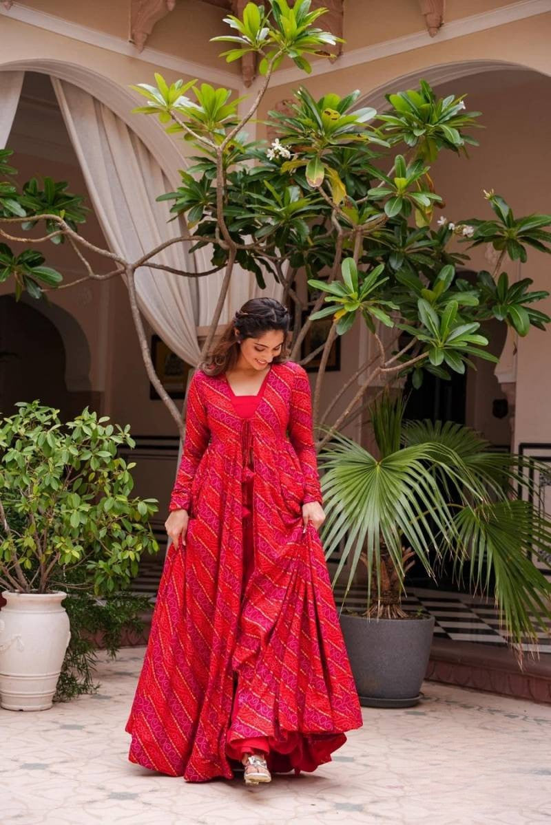 Gorgeous Printed Shrug Style Indo Western Gown