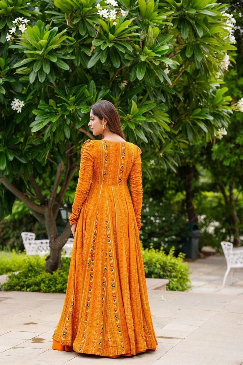 Gorgeous Printed Shrug Style Indo Western Gown