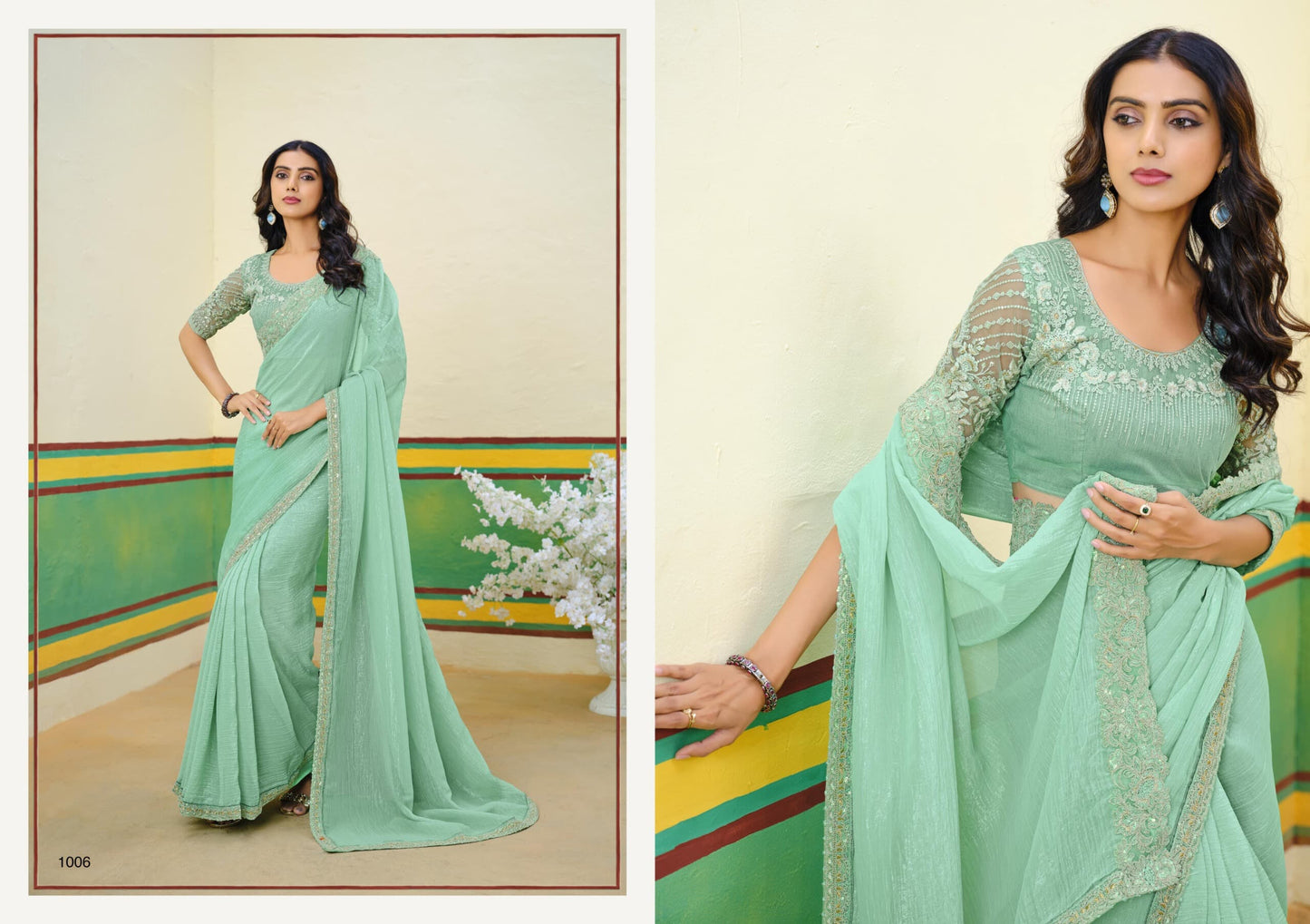 Georgette Zari Shimmer With Embroidered And Sequins Saree