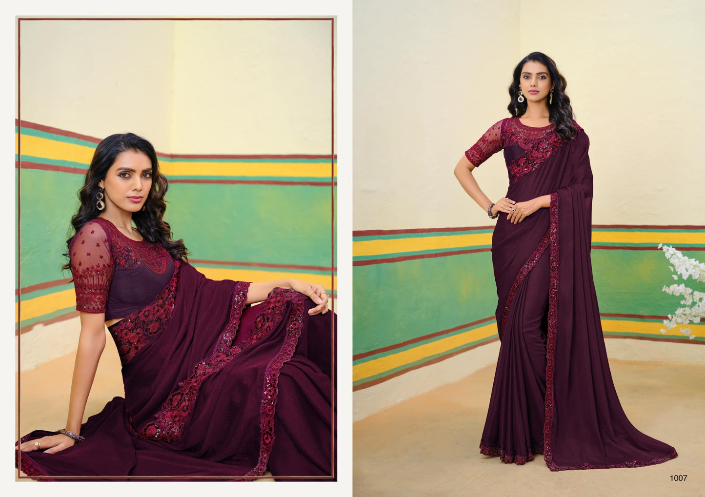 Georgette Zari Shimmer With Embroidered And Sequins Saree