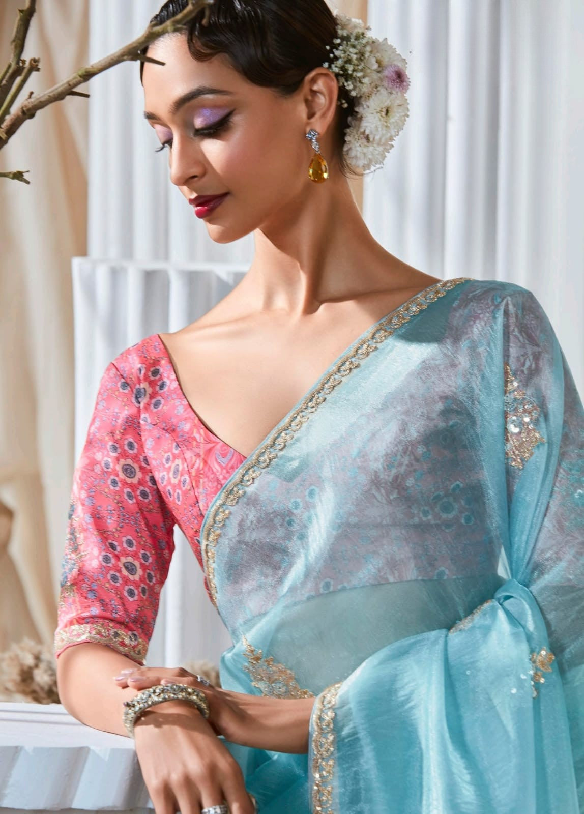 Lace Embroidered Georgette Fancy Saree